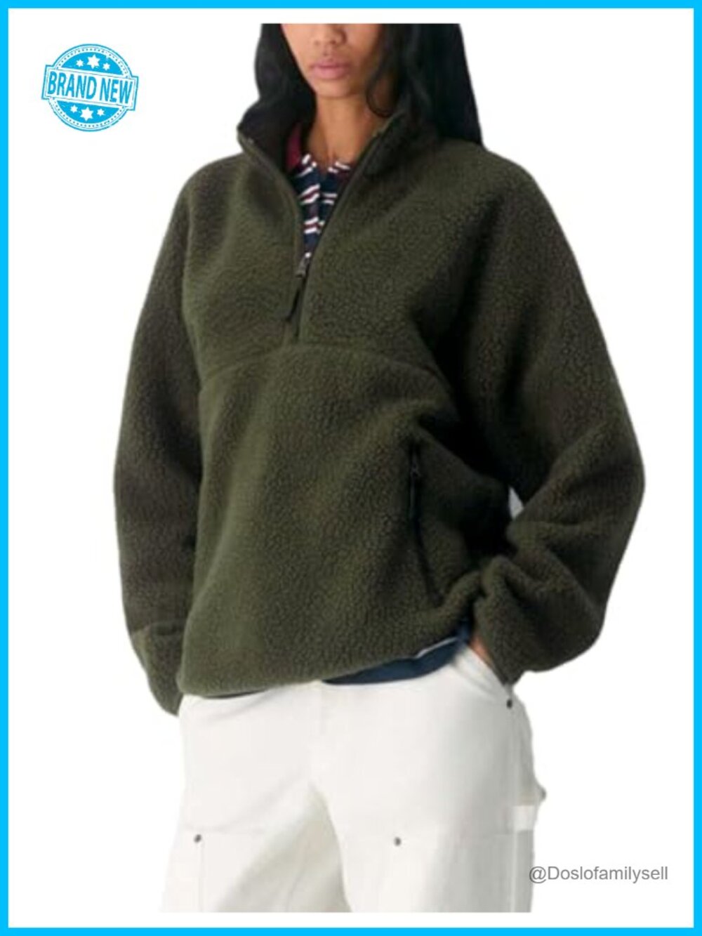 Women's Quarter Zip Fleece Pullover Fuzzy Sherpa Jacket